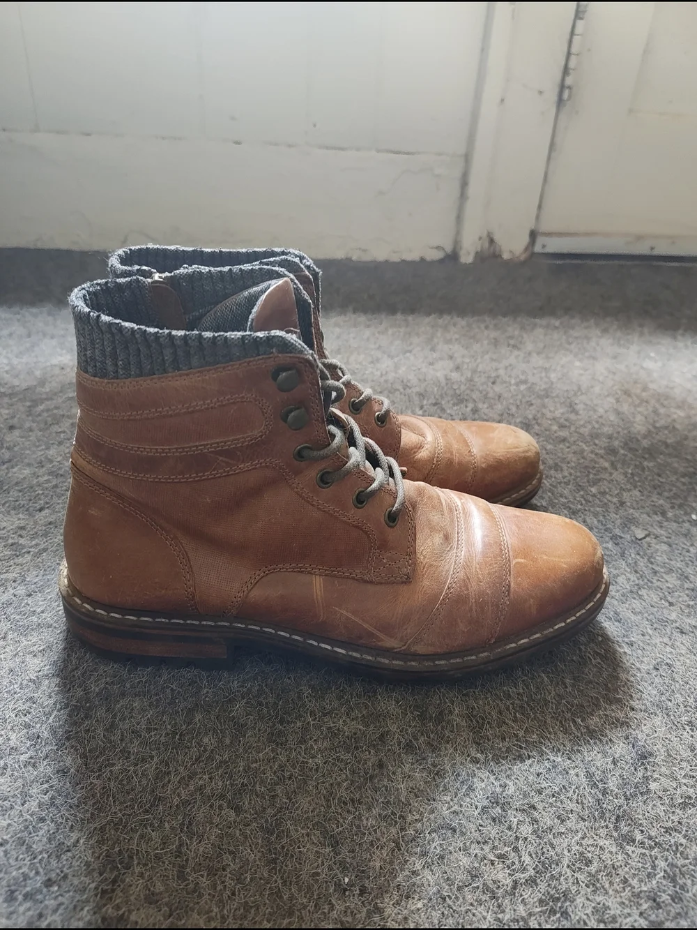 Crevo Brown Leather Chukka Boots with Knit Collar